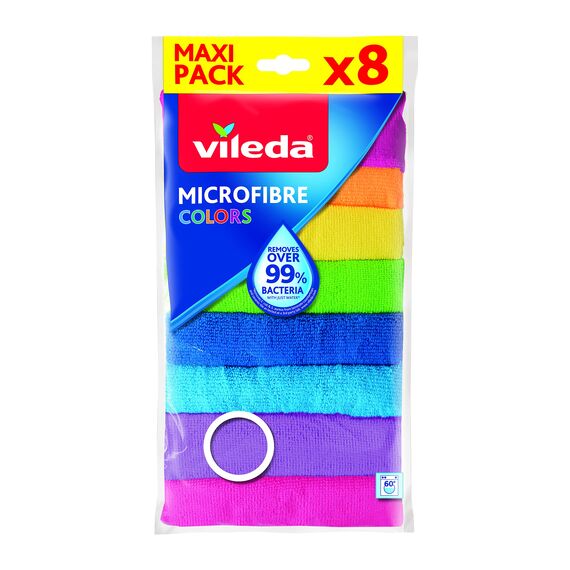 Vileda Mikrofasertücher Colors, Allzwecktücher Multipack aus Mikrofasern, 30 x 30 cm, Mehrfarbig zur Unterscheidung der Anwendungsbereiche, 8+1 gratis