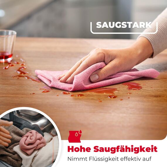 Vileda Actifibre Soft Universal, 2er Set MikrofasertüCher - streifenfreie ReinigungstüCher mit extrem hoher Saugkraft für Küchen & Bad - saugstarkes Mikrofasertuch ohne Chemie - Rosa & Grau