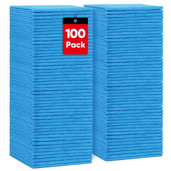 HOMEXCEL Blau Microfasertücher 100 Stück, Mikrofasertücher Mikrofaser Reinigungstücher Putzlappen Küch Geschirrtücher für Küche,Glas, Auto, Motorrad, Fenster, 30 x 30 cm