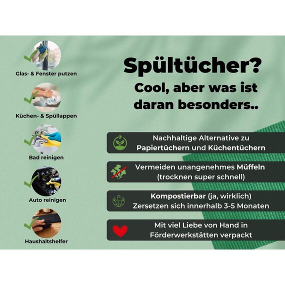 Grünschloss Spüllappen Grün (8X) schwedische Spültücher waschbar Forest Green - Schwammtücher grün aus Holz-Zellstoff & Baumwolle Putzlappen - Küchenlappen, Geschirrlappen (Limited-Edition)