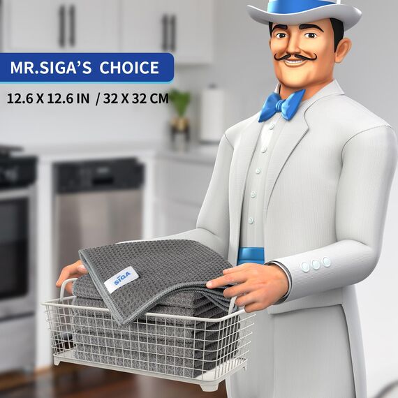 MR.SIGA Waffeltücher Mikrofasertuch, wiederverwendbar Putztücher saugfähige Reinigungstücher Mikrofaser Lappen Putztücher Fenster Tücher Mikrofasertücher Geschirrtücher, 6 Stücke, Grau