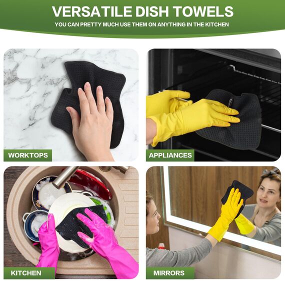 KinHwa Spültuch schwarz Spüllappen schwarz Waffeltuch Mikrofasertuch waschbar Spültücher für Küche Dicke Putzlappen Fusselfrei 20cmx20cm 6 Stück