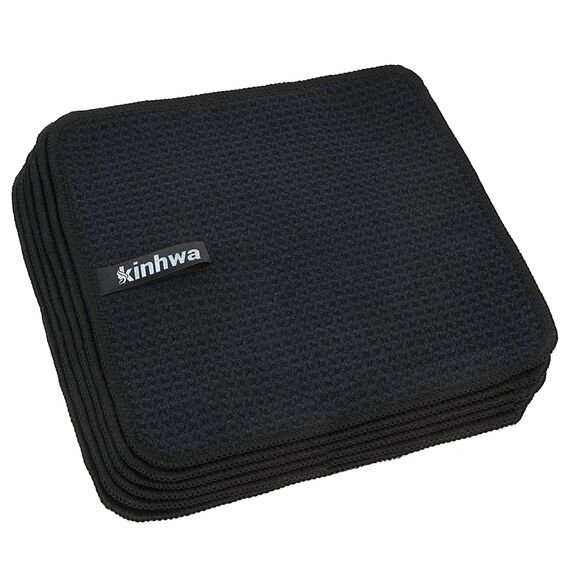 KinHwa Spültuch schwarz Spüllappen schwarz Waffeltuch Mikrofasertuch waschbar Spültücher für Küche Dicke Putzlappen Fusselfrei 20cmx20cm 6 Stück
