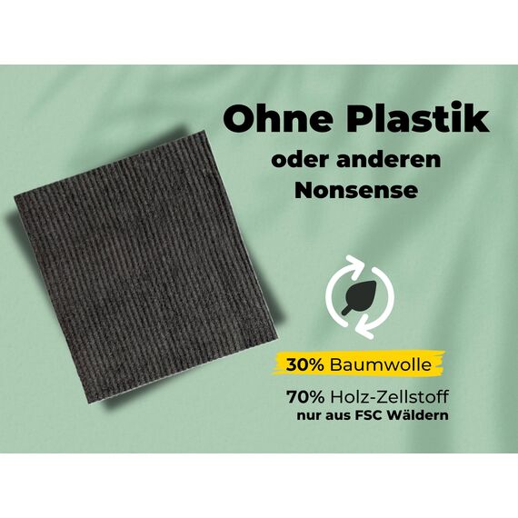 Grünschloss Spültücher Spüllappen grau dunkel (8X) waschbare Putzlappen Baumwolle & Holz-Zellstoff (Made in Sweden) Schwammtuch Küche extra saugstark - Abwaschlappen Küche, modern & hygienisch
