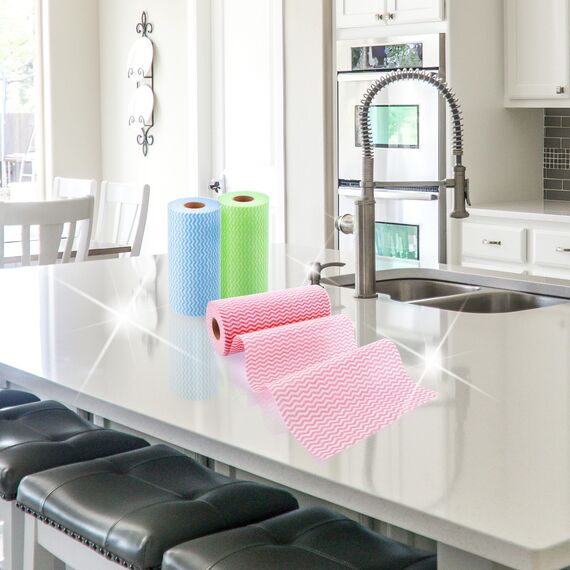 COM-FOUR® 600x Putztücher auf Rolle - Reinigungstücher für Küche, Bad und Haushalt - Mehrzweck-Lappen in 3 Farben - Wischtücher (600 Blatt - 20x40cm)