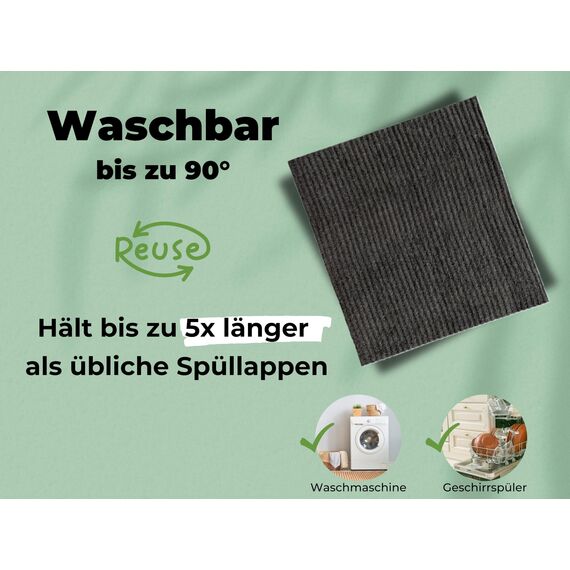 Grünschloss Spüllappen grau (3X) Spültücher waschbar dunkelgrau Putzlappen Baumwolle & Holz-Zellstoff (Made in Sweden) Schwammtücher Küche saugstark - Abwaschlappen Küche, modern & hygienisch