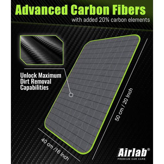 Airlab 4X Mikrofasertuch Carbon Tücher Auto, 50x40 cm Fenstertuch Poliertuch für Kristallklare & Streifenfreie Scheiben, Carbon Mikrofaser Putztücher Glastücher Reinigungstücher, Grün, 400GSM