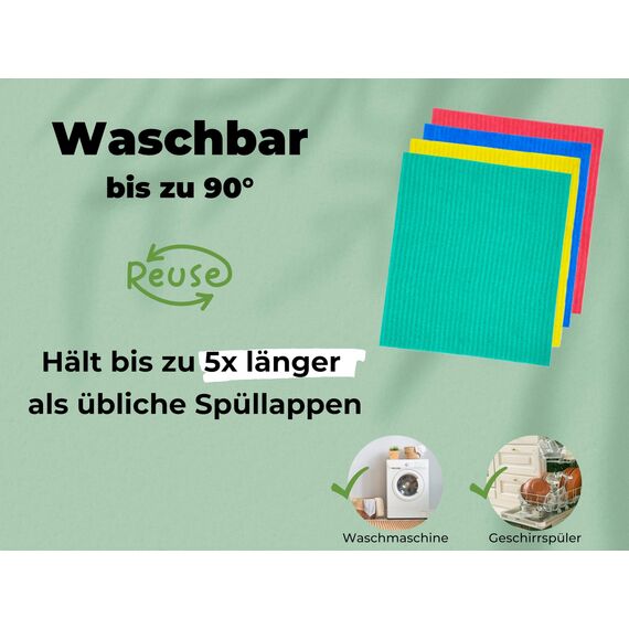 Grünschloss Putzlappen waschbar bunt (8X) mehrfarbige Baumwoll Spüllappen Küche, Bad & Toilette Reinigungstücher (Made in Sweden) saugstarke Schwammtuch Putzlappen 4 Farben System (Power)