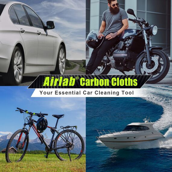 Airlab 4X Mikrofasertuch Carbon Tücher Auto, 50x40 cm Fenstertuch Poliertuch für Kristallklare & Streifenfreie Scheiben, Carbon Mikrofaser Putztücher Glastücher Reinigungstücher, Grau, 400GSM