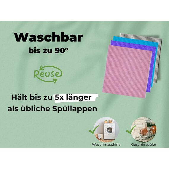 Grünschloss Spüllappen bunt waschbar (8X) schwedische Baumwoll Spültücher (Baumwolle + Holz) Schwammtücher saugfest Küche Putzlappen in 4 Farben System Skandi Stil natürliche Reinigungstücher