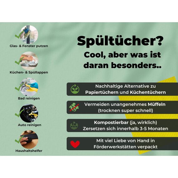 Grünschloss Putzlappen waschbar bunt (8X) mehrfarbige Baumwoll Spüllappen Küche, Bad & Toilette Reinigungstücher (Made in Sweden) saugstarke Schwammtuch Putzlappen 4 Farben System (Power)