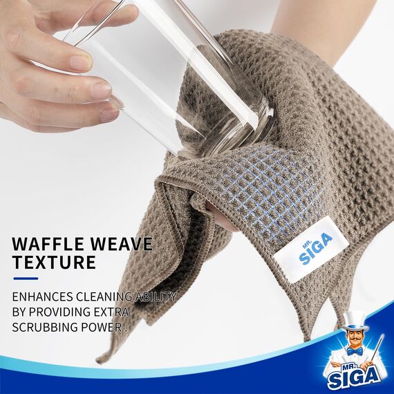 MR.SIGA Waffeltücher Mikrofasertuch, wiederverwendbar Putztücher saugfähige Reinigungstücher Mikrofaser Lappen Putztücher Fenster Tücher Mikrofasertücher Geschirrtücher, 6 Stücke, Braun