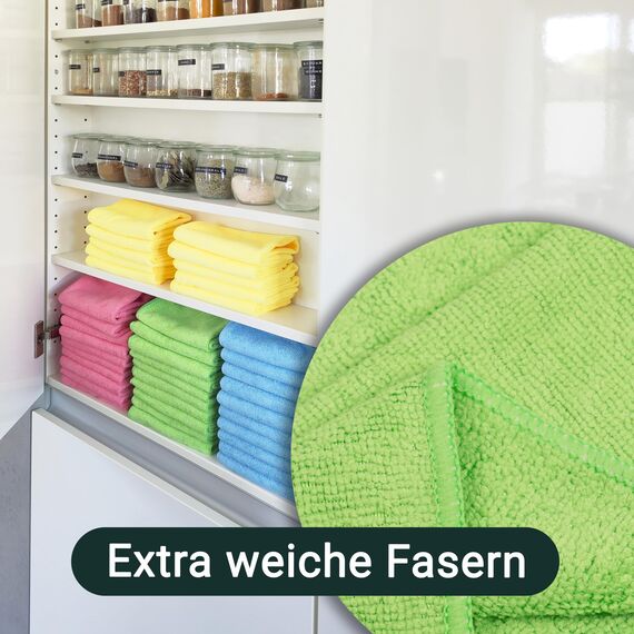 ZOLLNER 24er Set Mikrofasertücher für streifenfreien Glanz - flusenfreie und saugstarke Reinigungstücher - waschbar bis 60°C - Mehrfarbig in 32x32cm - Hotelqualität