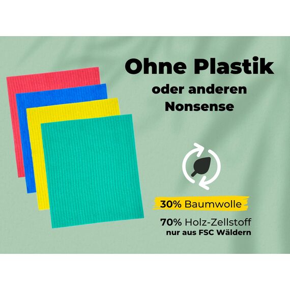 Grünschloss Putzlappen waschbar bunt (8X) mehrfarbige Baumwoll Spüllappen Küche, Bad & Toilette Reinigungstücher (Made in Sweden) saugstarke Schwammtuch Putzlappen 4 Farben System (Power)