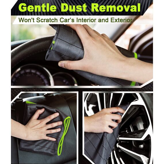 Airlab 2X Mikrofasertuch Carbon Tücher Auto, 50x40 cm Fenstertuch Poliertuch für Kristallklare & Streifenfreie Scheiben, Carbon Mikrofaser Putztücher Glastücher Reinigungstücher, Grün, 400GSM