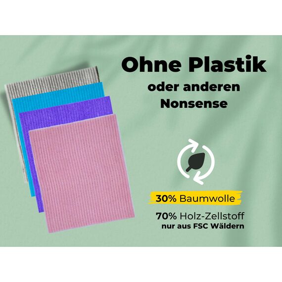 Grünschloss Spüllappen bunt waschbar (8X) schwedische Baumwoll Spültücher (Baumwolle + Holz) Schwammtücher saugfest Küche Putzlappen in 4 Farben System Skandi Stil natürliche Reinigungstücher