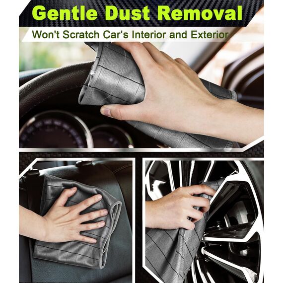 Airlab 4X Mikrofasertuch Carbon Tücher Auto, 50x40 cm Fenstertuch Poliertuch für Kristallklare & Streifenfreie Scheiben, Carbon Mikrofaser Putztücher Glastücher Reinigungstücher, Grau, 400GSM