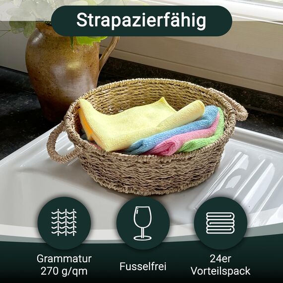 ZOLLNER 24er Set Mikrofasertücher für streifenfreien Glanz - flusenfreie und saugstarke Reinigungstücher - waschbar bis 60°C - Mehrfarbig in 32x32cm - Hotelqualität