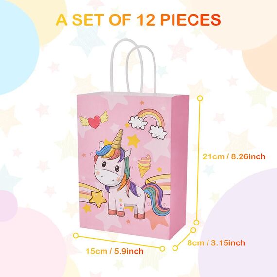 Flintronic 12 Stück Papiertüten, Geschenktüten Kindergeburtstage, Einhorn Papiertüten Papier Tüten, 21cm * 15cm * 8cm Candy Tüten, Verpacken von Geschenken, Hochzeit, Party
