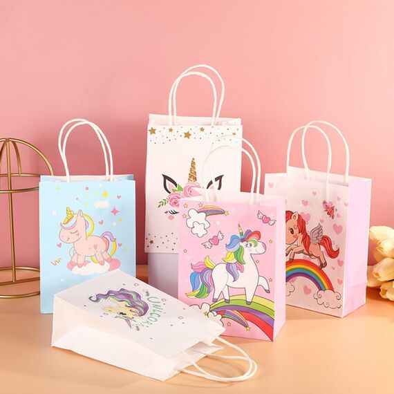 Flintronic 12 Stück Papiertüten, Geschenktüten Kindergeburtstage, Einhorn Papiertüten Papier Tüten, 21cm * 15cm * 8cm Candy Tüten, Verpacken von Geschenken, Hochzeit, Party