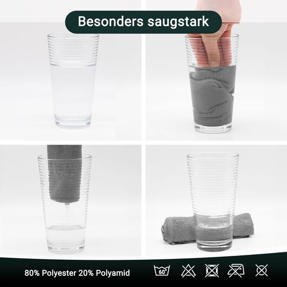 ZOLLNER 30er Set Mikrofasertücher für streifenfreien Glanz - flusenfreie und saugstarke Reinigungstücher - waschbar bis 60°C - 32x32cm - Hotelqualität