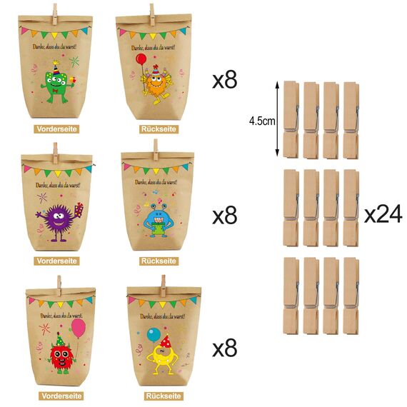 Monster Geschenktüten Monster Papiertüten, 24 süßen Monster Tüten mit 6 Verschiedenen süßen Monstermotiven für Mitgebsel, Kinder Geschenke, Gast, Giveaways, Kindergeburtstag, Halloween Party