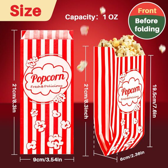 MAQIHAN Popcorn Tüten 200 stück - Popcorntüten Popcorn Maschinen Klein Movie Night Filmabende Papiertüten Zubehör Popcornmaschine Papier Behälter Snacktüten