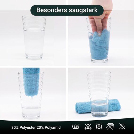 ZOLLNER 9er Set Mikrofasertücher für streifenfreien Glanz - flusenfreie und saugstarke Reinigungstücher - waschbar bis 60°C - mehrfarbig in 32x32cm - Hotelqualität