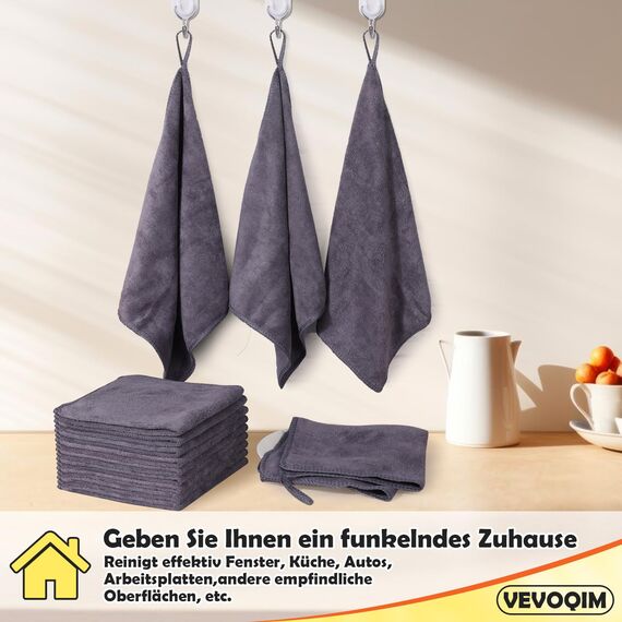 VEVOQIM 20 Stück Mikrofasertücher Ultra Saugfähig und Fusselfrei Microfasertücher Premium Material Allzweck Mikrofasertücher Geschirrtücher, Microfaser Putztuch für Küchen, Autos, Möbel,Fenster, Glas