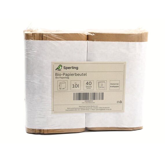 Bio-Kompostbeutel aus Kraftpapier, 10 Liter, 20 x 27 cm, 40 Stück, braun, kompostierbar