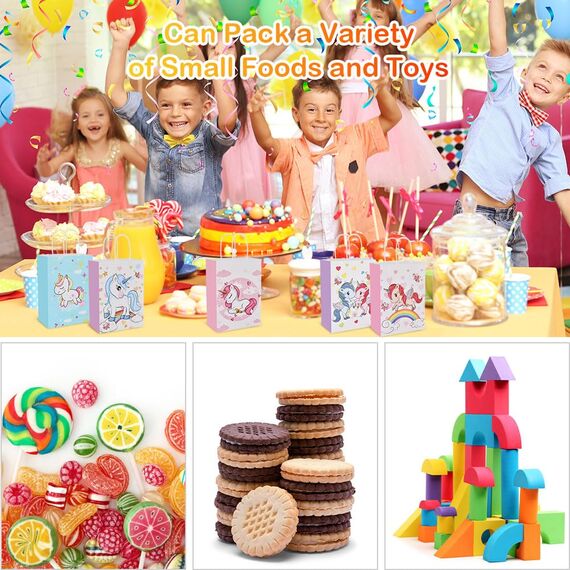 Flintronic 12 Stück Papiertüten, Geschenktüten Kindergeburtstage, Einhorn Papiertüten Papier Tüten, 21cm * 15cm * 8cm Candy Tüten, Verpacken von Geschenken, Hochzeit, Party