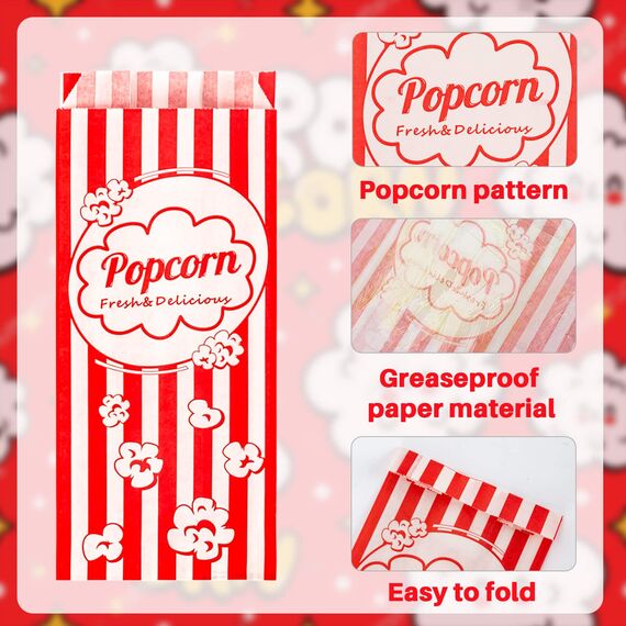 MAQIHAN Popcorn Tüten 200 stück - Popcorntüten Popcorn Maschinen Klein Movie Night Filmabende Papiertüten Zubehör Popcornmaschine Papier Behälter Snacktüten