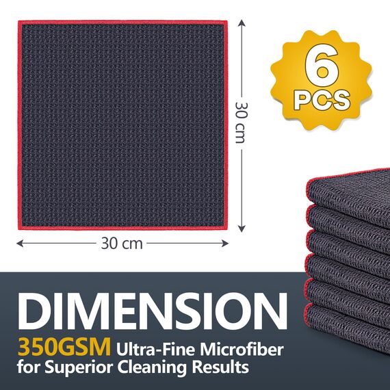 Airlab Waffeltuch Spültuch Spüllappen Waschbar, Mikrofasertücher Putzlappen Microfaser Putztücher Fenstertuch Fusselfrei für Küche, Fenster, Glas, Bad, Auto, 6 Stücke, Rot
