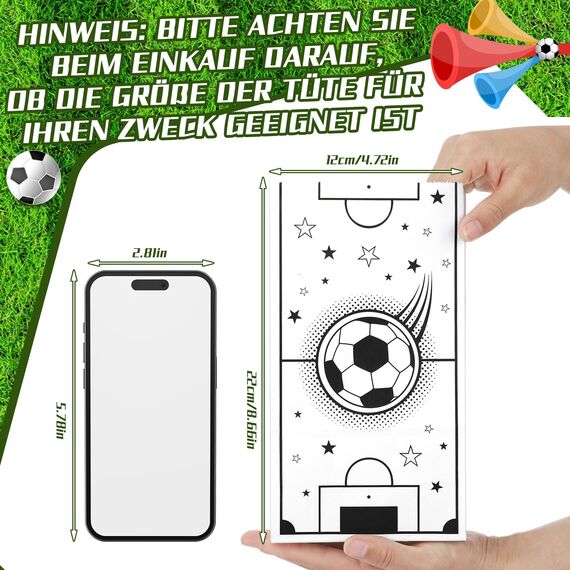 woric 20 Stück Papiertüten Fussball, 4 Stile Fussball Mitgebsel Tüten Geburtstagstüten Partytüten mit 24 Aufkleber für Valentinstag Ostern Deko Geburtstag Kinder Mottoparty Giveaways