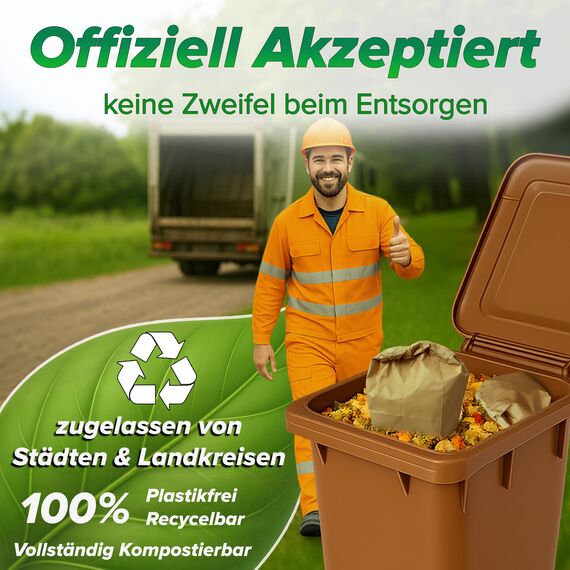 Biomüllbeutel 10L I 50Stk Bio Müllbeutel plastikfrei I Biomüllbeutel Papier nass & reißfest I Papiertüten für Biomüll I Biomülltüten Papier