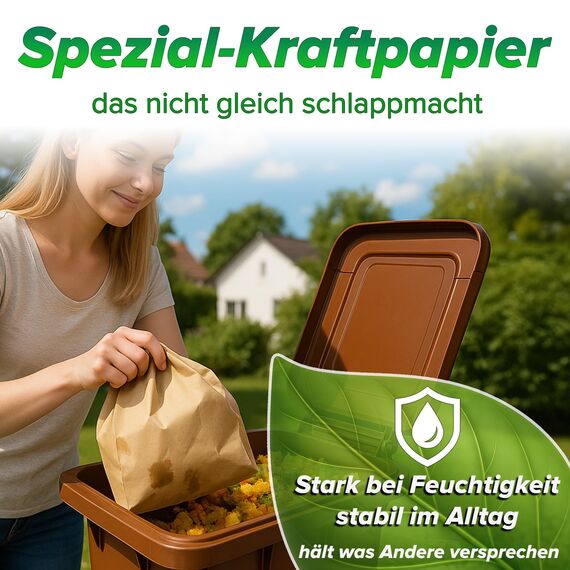 Biomüllbeutel 10L I 50Stk Bio Müllbeutel plastikfrei I Biomüllbeutel Papier nass & reißfest I Papiertüten für Biomüll I Biomülltüten Papier