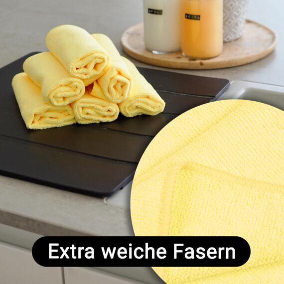ZOLLNER 10er Set Mikrofasertücher für streifenfreien Glanz - flusenfreie und saugstarke Reinigungstücher - waschbar bis 60°C - 32x32cm in gelb - Hotelqualität