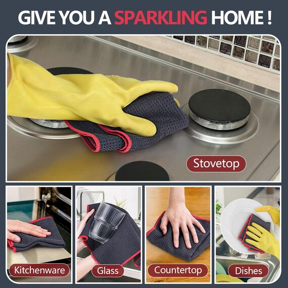 Airlab Waffeltuch Spültuch Spüllappen Waschbar, Mikrofasertücher Putzlappen Microfaser Putztücher Fenstertuch Fusselfrei für Küche, Fenster, Glas, Bad, Auto, 6 Stücke, Rot