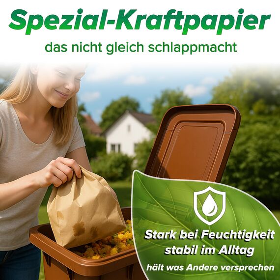 Biomüllbeutel 20L I 50Stk Bio Müllbeutel plastikfrei I Biomüllbeutel Papier nass & reißfest I Papiertüten für Biomüll I Biomülltüten Papier