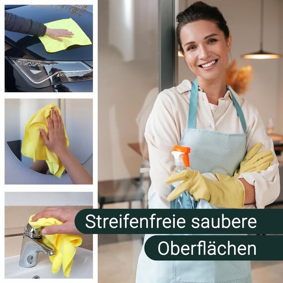 ZOLLNER 10er Set Mikrofasertücher für streifenfreien Glanz - flusenfreie und saugstarke Reinigungstücher - waschbar bis 60°C - 32x32cm in gelb - Hotelqualität