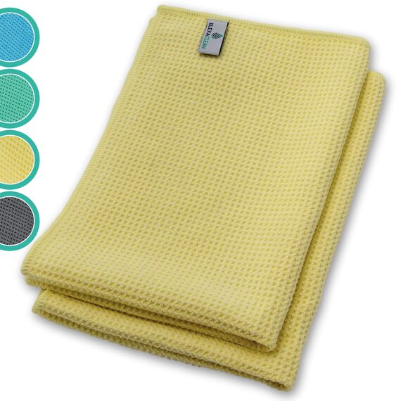 ELEXACLEAN Mikrofaser Trockentuch, Premium Waffeltuch (2 Stück, 60x40 cm, Gelb) superweiche Qualität für Auto, Glas, Küche, Geschirr, Bad