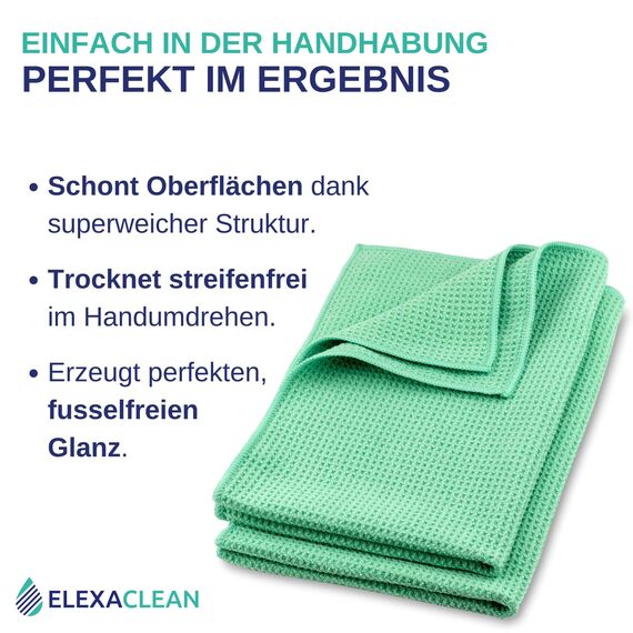 ELEXACLEAN Mikrofaser Trockentuch, Premium Waffeltuch (4 Stück, 60x40 cm, Grün) superweiche Qualität für Auto, Glas, Küche, Geschirr, Bad