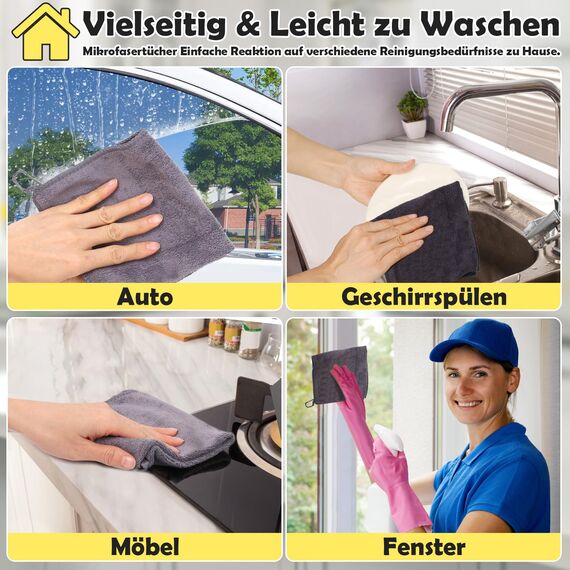 VEVOQIM 20 Stück Mikrofasertücher Ultra Saugfähig und Fusselfrei Microfasertücher Premium Material Allzweck Mikrofasertücher Geschirrtücher, Microfaser Putztuch für Küchen, Autos, Möbel,Fenster, Glas