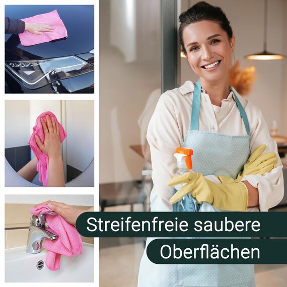 ZOLLNER 10er Set Mikrofasertücher für streifenfreien Glanz - flusenfreie und saugstarke Reinigungstücher - waschbar bis 60°C - 32x32cm in rosa - Hotelqualität