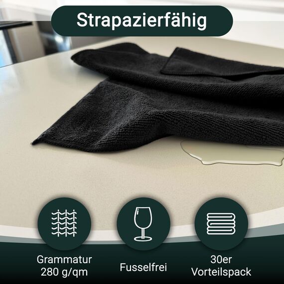 ZOLLNER 30er Set Mikrofasertücher für streifenfreien Glanz - flusenfreie und saugstarke Reinigungstücher - waschbar bis 60°C - 32x32cm - Hotelqualität
