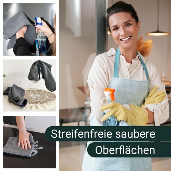 ZOLLNER 10er Set Mikrofasertücher für streifenfreien Glanz - flusenfreie und saugstarke Reinigungstücher - waschbar bis 60°C - 32x32cm in grau - Hotelqualität