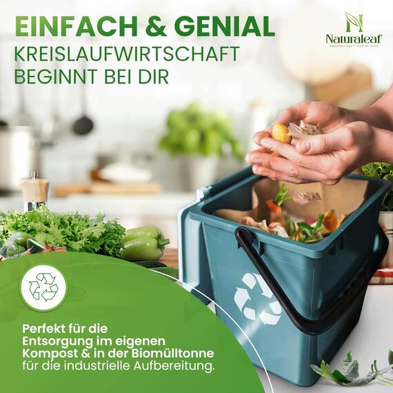 NATURALEAF® Biomüllbeutel 10L | 80 Stück | Bio Müllbeutel mit optimaler Stärke & Haltbarkeit | Kompostierbare Müllbeutel - die nachhaltige Entsorgungslösung für Gastronomie & Haushalt