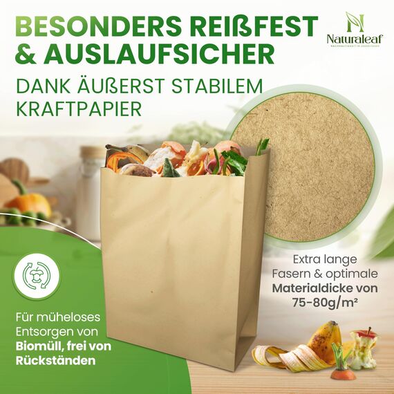 NATURALEAF® Biomüllbeutel 10L | 300 Stück | Bio Müllbeutel mit optimaler Stärke & Haltbarkeit | Kompostierbare Müllbeutel - die nachhaltige Entsorgungslösung für Gastronomie & Haushalt