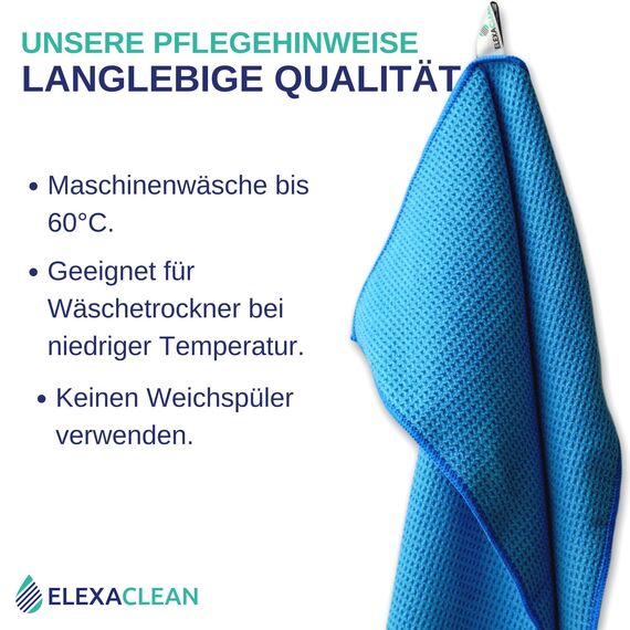 ELEXACLEAN Mikrofaser Trockentuch, Premium Waffeltuch (2 Stück, 60x40 cm, Blau) superweiche Qualität für Auto, Glas, Küche, Geschirr, Bad