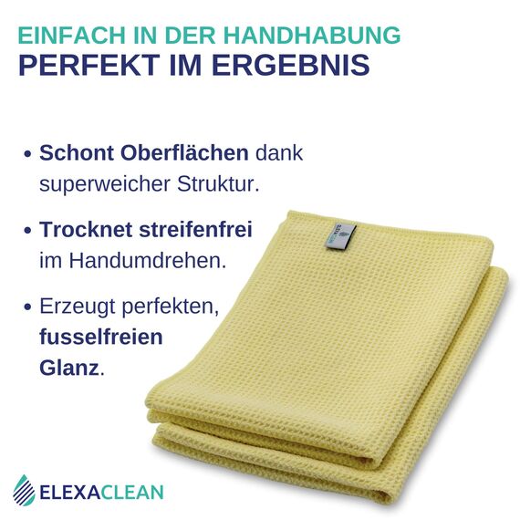 ELEXACLEAN Mikrofaser Trockentuch, Premium Waffeltuch (4 Stück, 60x40 cm, Gelb) superweiche Qualität für Auto, Glas, Küche, Geschirr, Bad